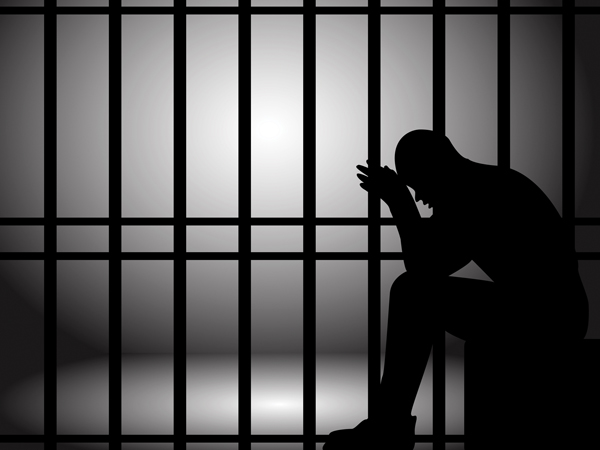 Vector illustration of a man lock up in prison